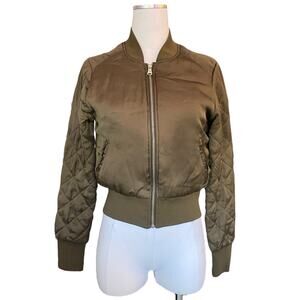 Genuine People Green Quilted Bomber Jacket Size XS Full Zip Lightweight Spring